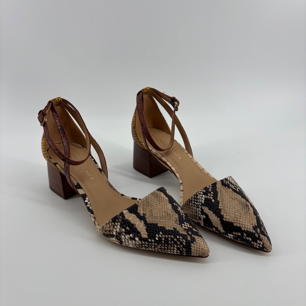 Gibson + Latimer Womens 10M Multi Snakeskin D'Orsay Block Heel Ankle Strap Pumps